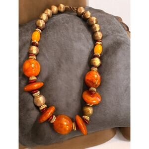 Earthly Embrace: Boho Beaded Necklace - Natural Orange & Gold